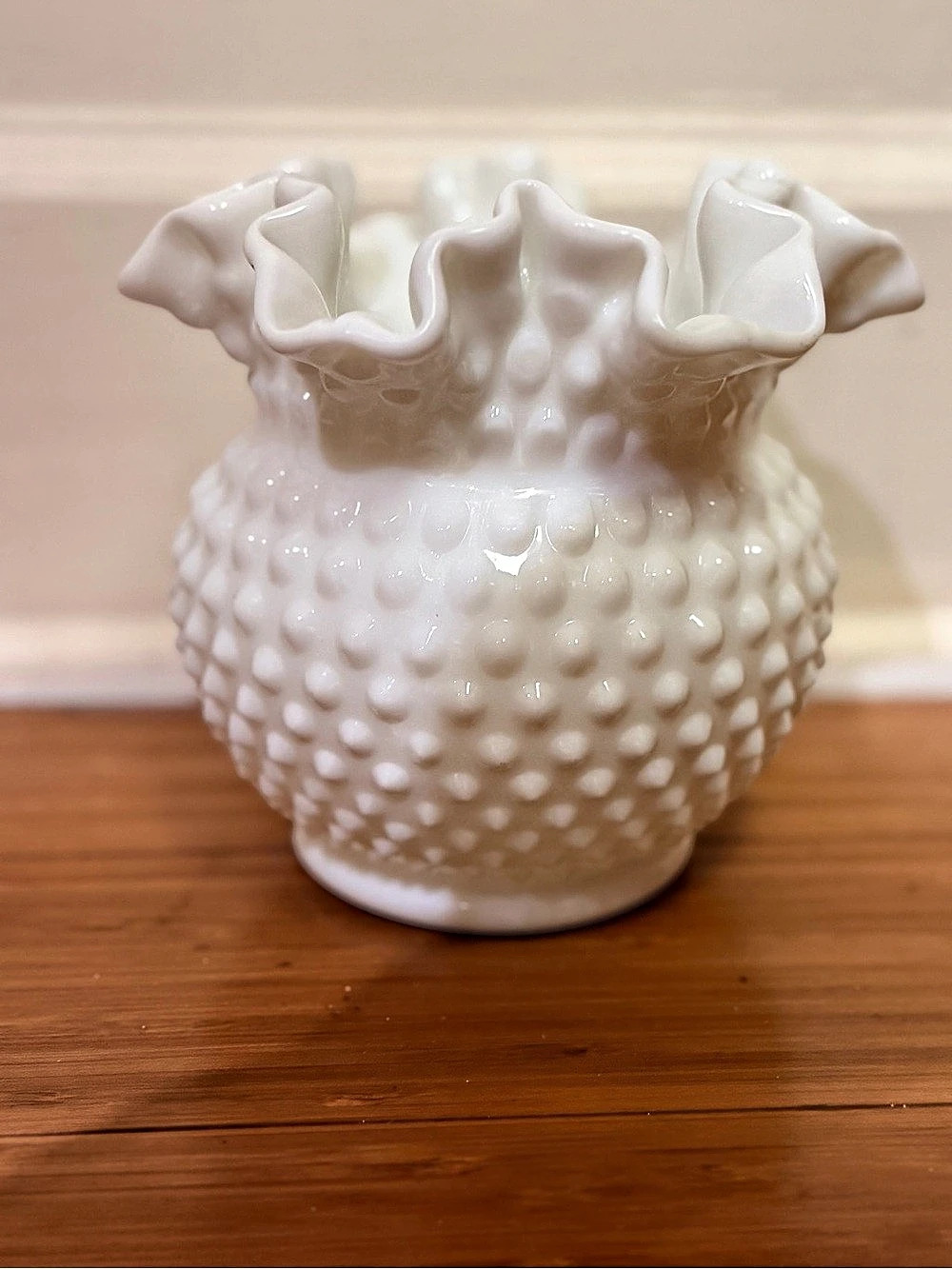 Fenton Hobnail Milk Glass Ruffled Vase White